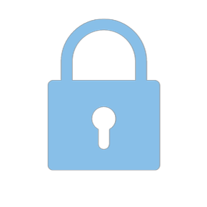 A blue padlock with a keyhole on a white background.