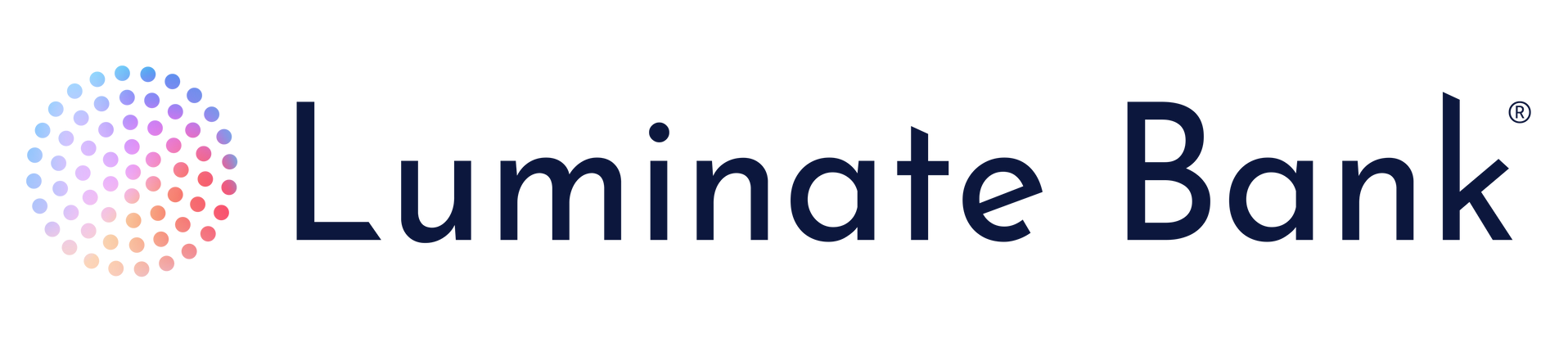 The logo for luminate bank has a circle of dots on it.