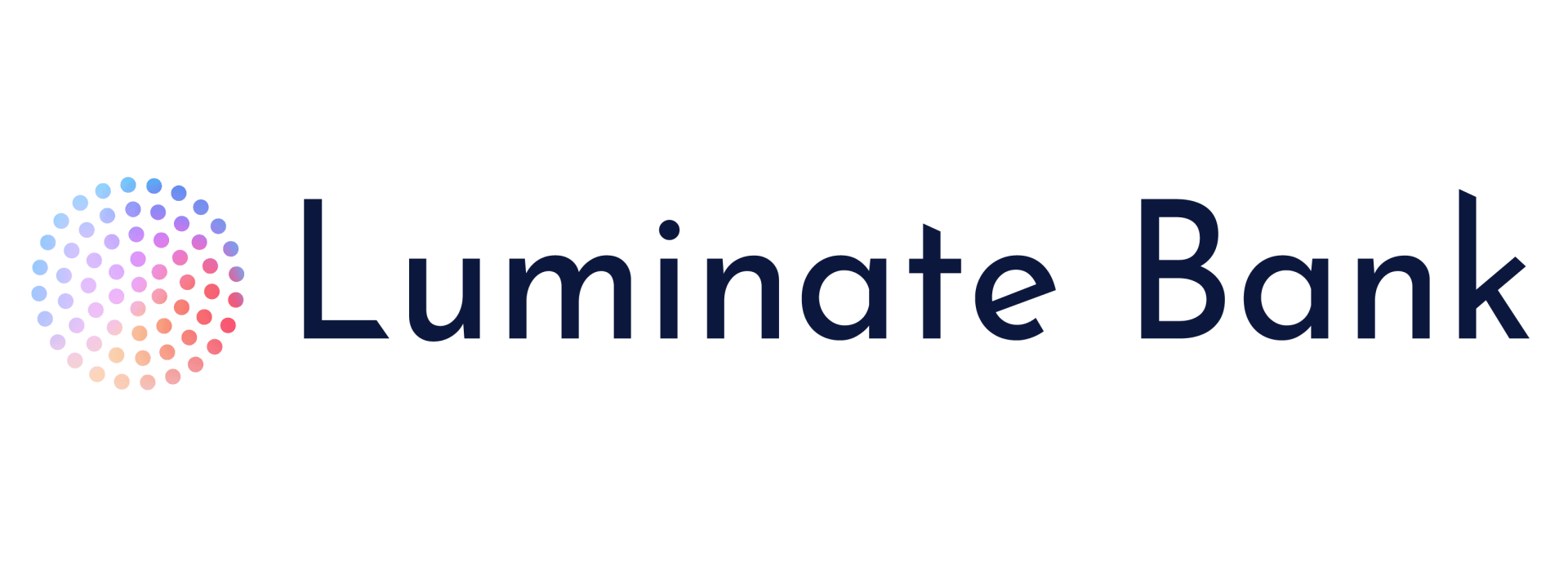 The logo for luminate bank is a circle with dots on it.