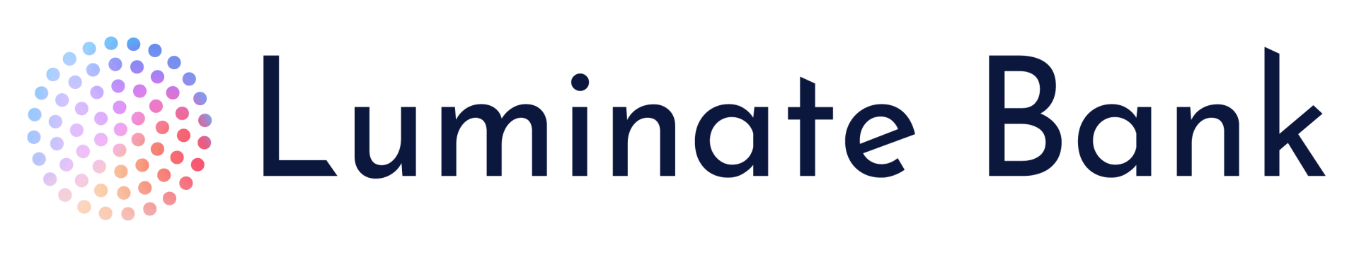 The logo for luminate bank has a circle of dots on it.