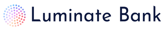 The logo for luminate bank has a circle of dots on it.