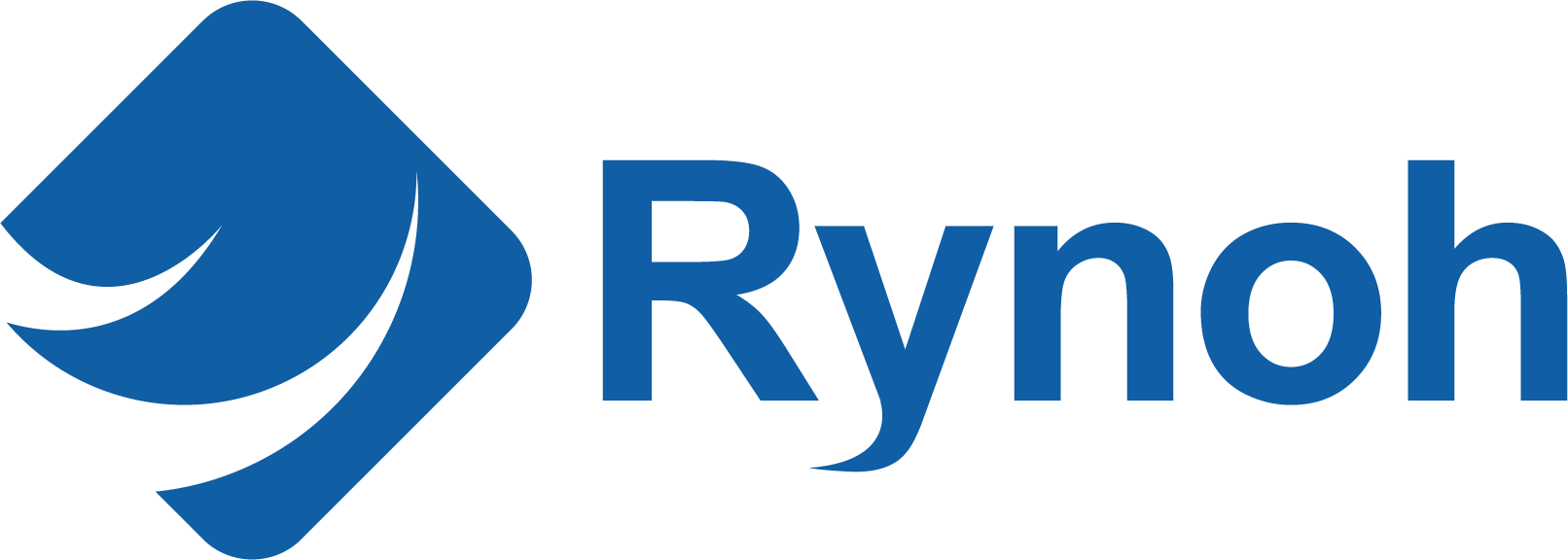 The logo for rynoh is blue and white with a blue arrow.