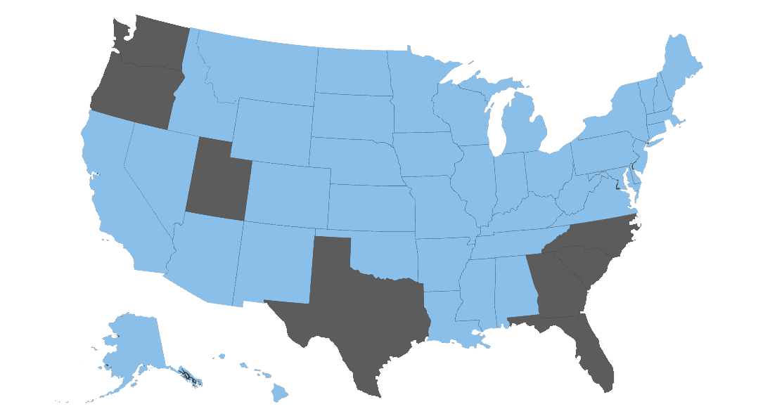 A blue and white map of the united states