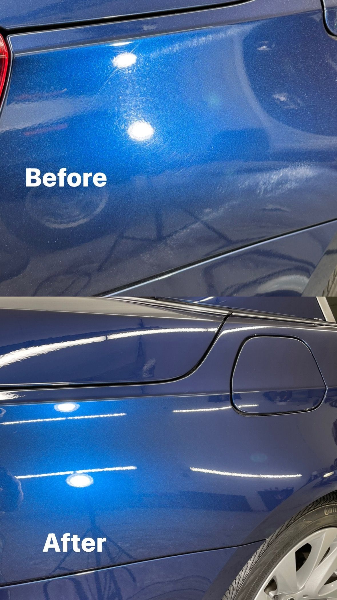 a before and after picture of a blue car .