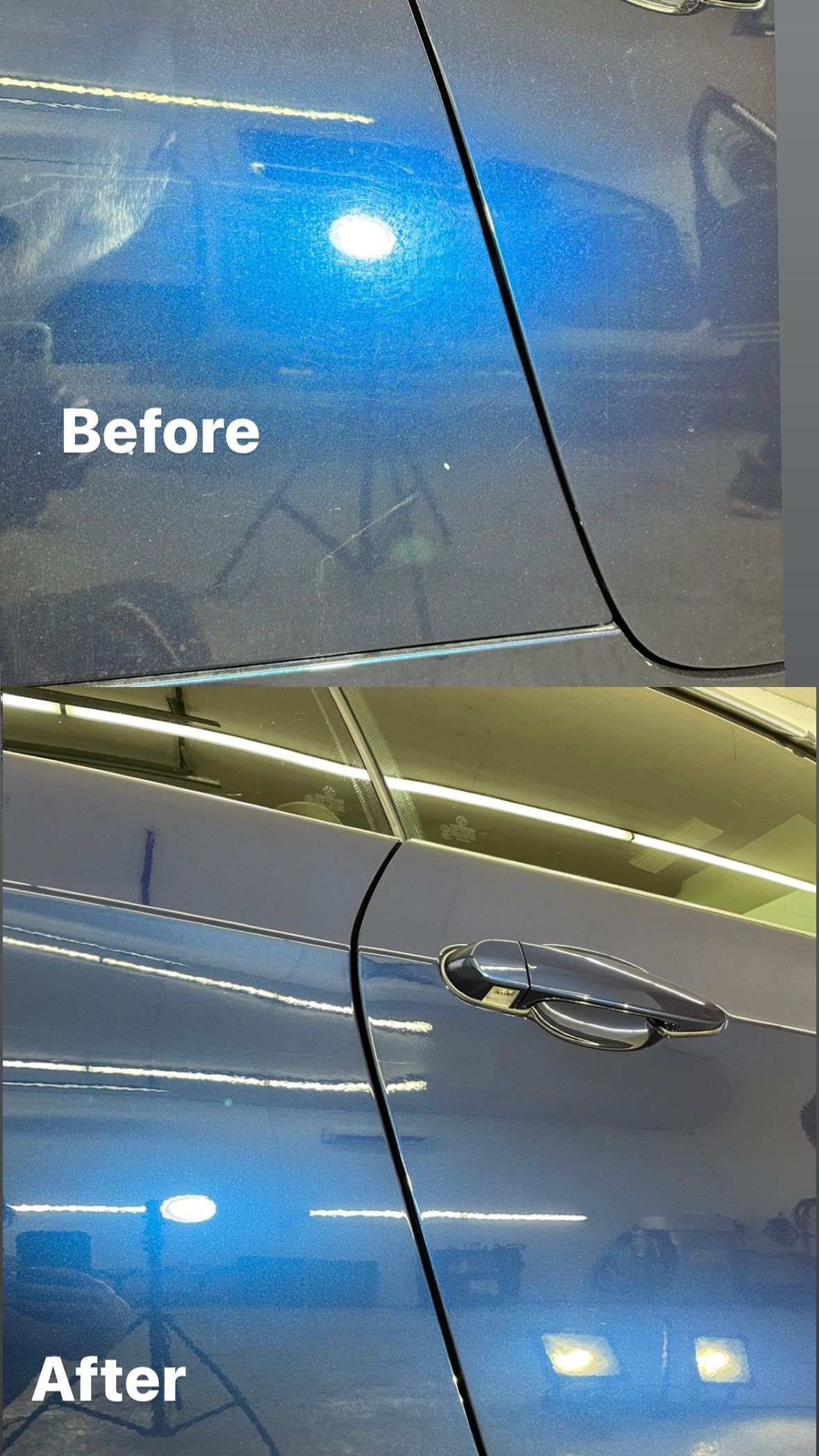 a before and after picture of a blue car .