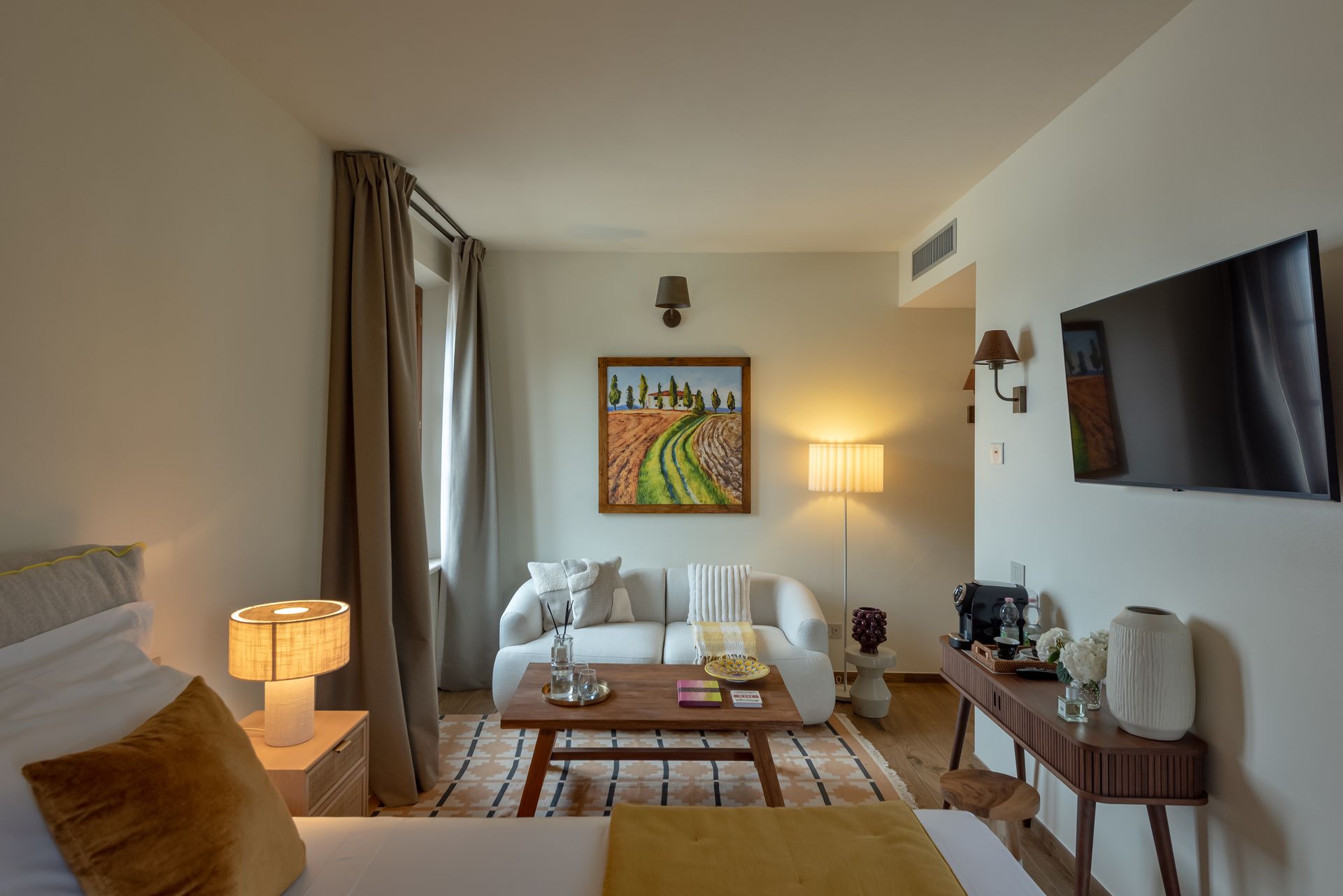 Sitting area in luxury suite located in Tuscany.