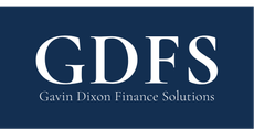 A blue logo for gavin dixon finance solutions