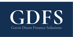 A blue logo for gavin dixon finance solutions