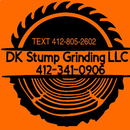 An orange and black logo for dk stump grinding llc