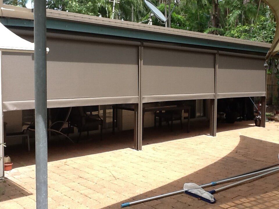 White blinds, trees outside — Blinds in Darwin NT