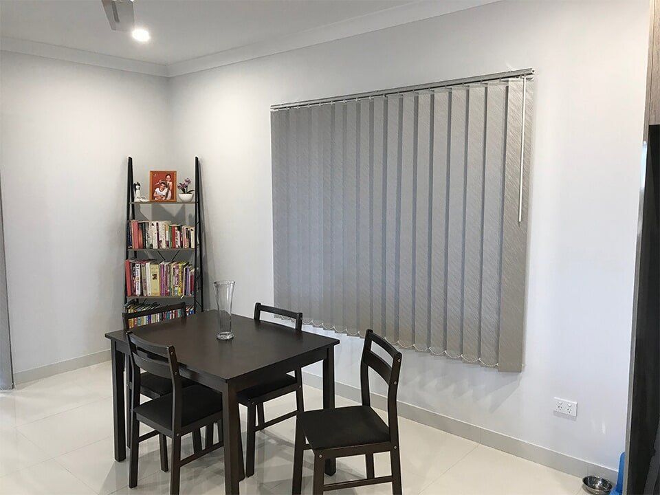 White blinds, white dining table — Blinds in Darwin NT