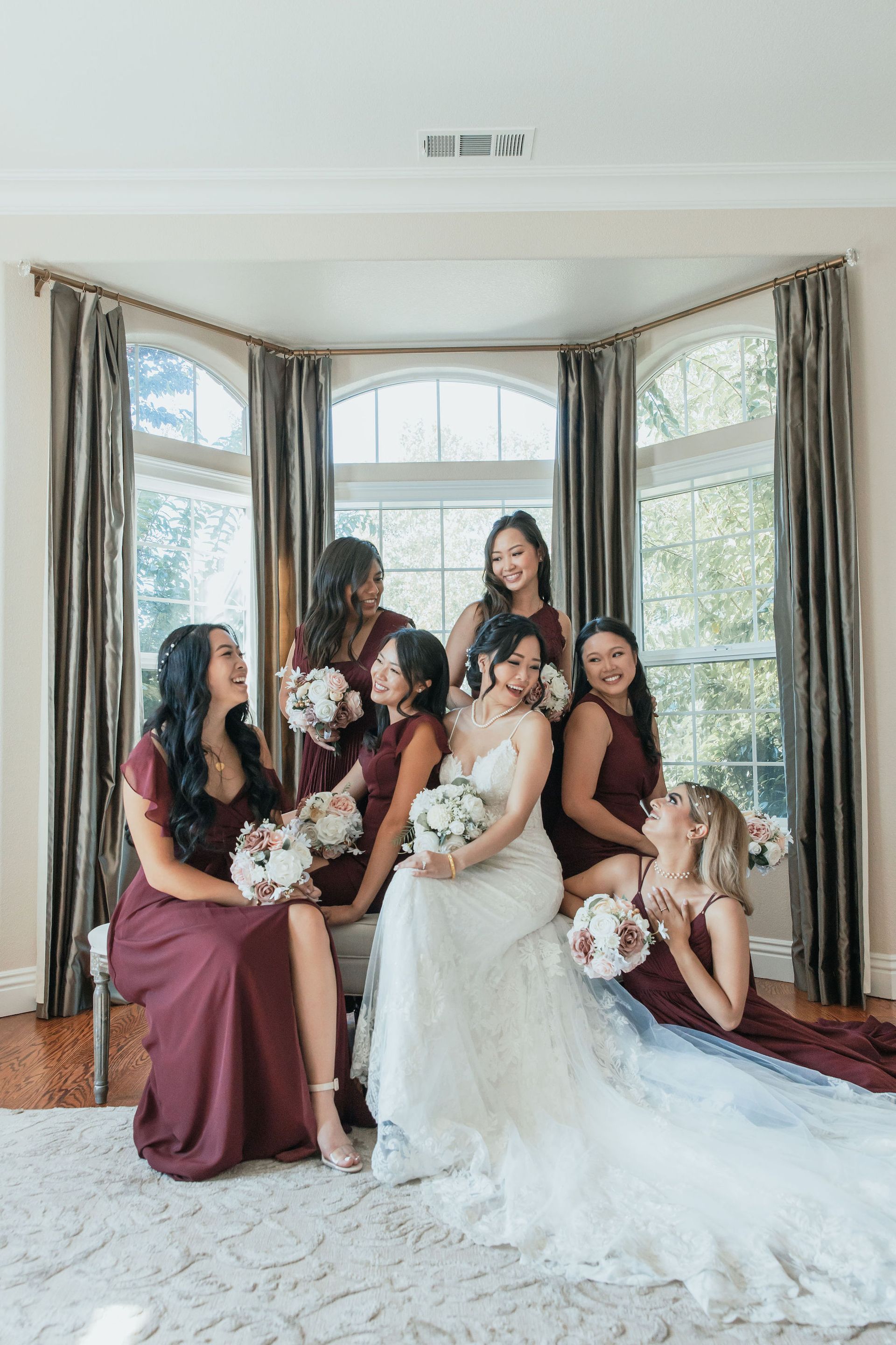 Bride and Bridesmaids Holding Bouquets
