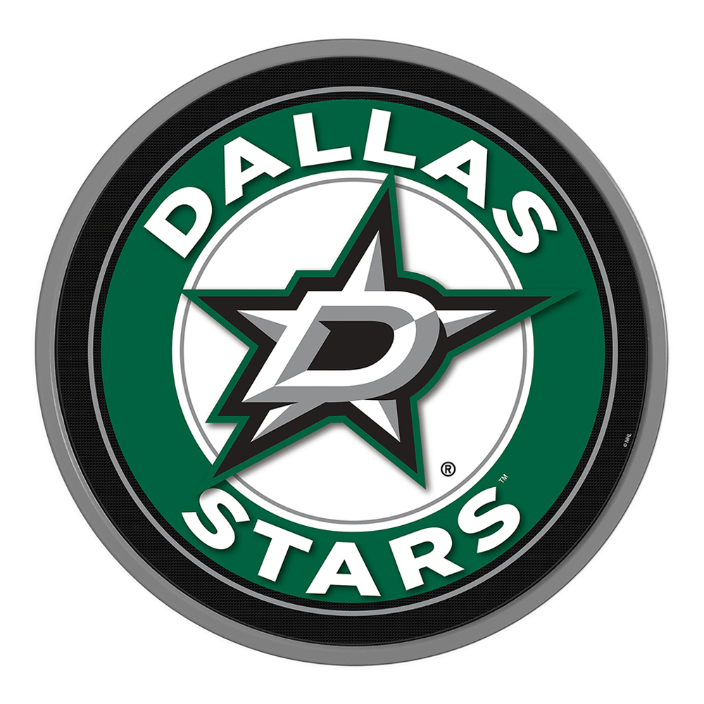 The dallas stars logo is a green and white circle with a star in the center.