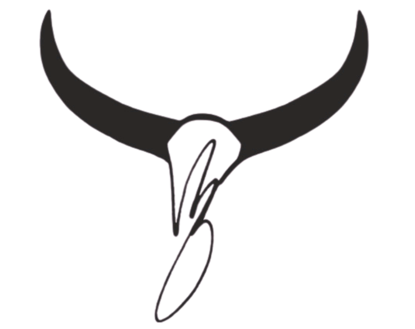 Black bull horns with a stylized 