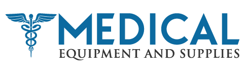 The logo for medical equipment and supplies has a caduceus on it.