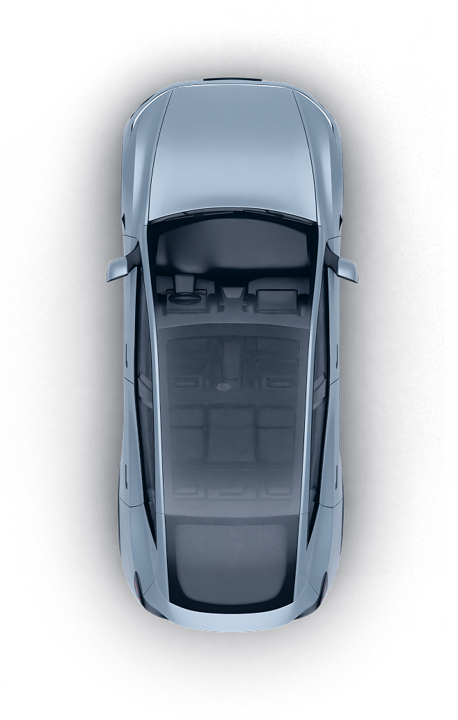 Top-down view of a silver car on a white background