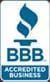 BBB Accredited Business logo: blue flame-like symbol above 