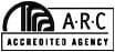 A.R.C Accredited Agency logo, a black and white graphic with text in a rectangular frame.