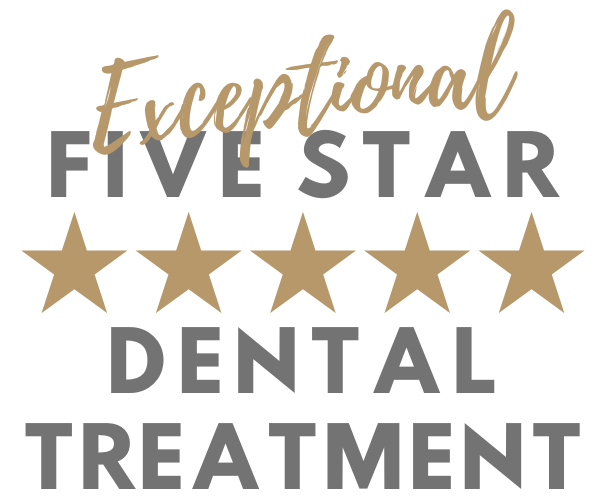 A sign indicating 5 star rating dental service.