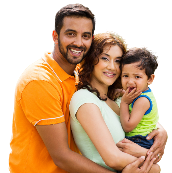 Happy family smiling, satisfied with their dentist