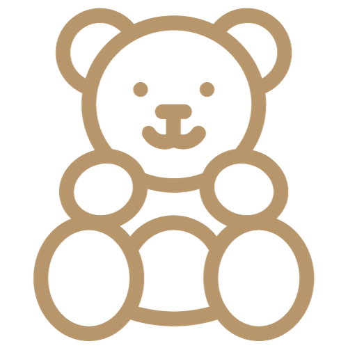 A gold teddy bear icon on a white background.