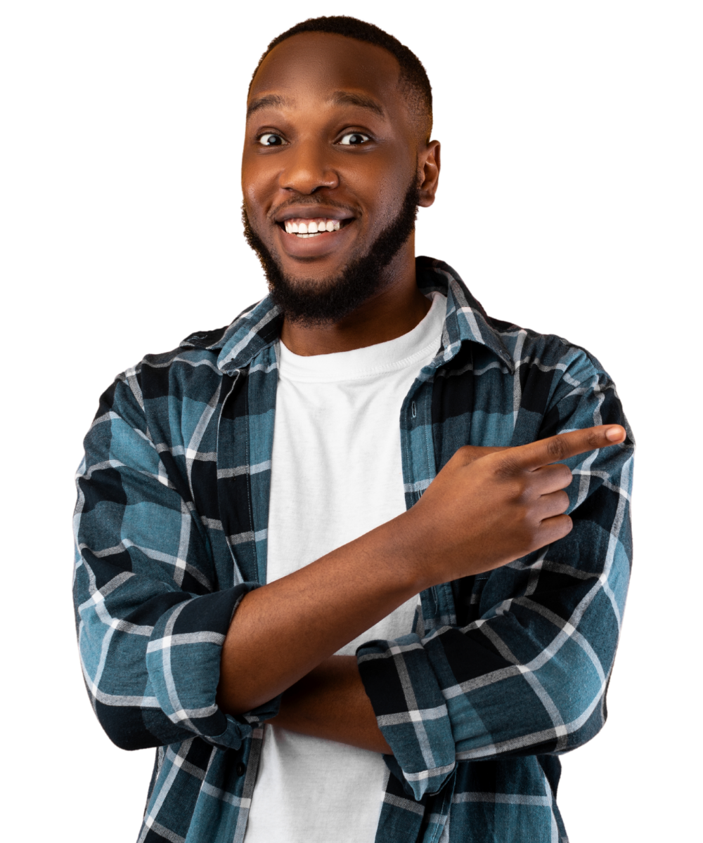 A man in a black sweater is smiling with his arms crossed