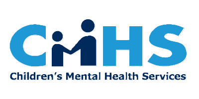 The logo for children 's mental health services is blue and white.