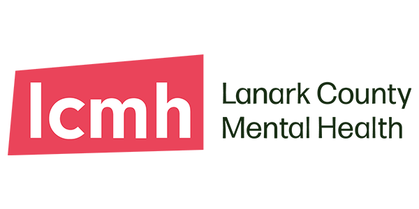 The logo for lanark county mental health is red and white.