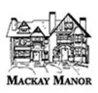 A black and white drawing of a house with the words mackay manor written below it.