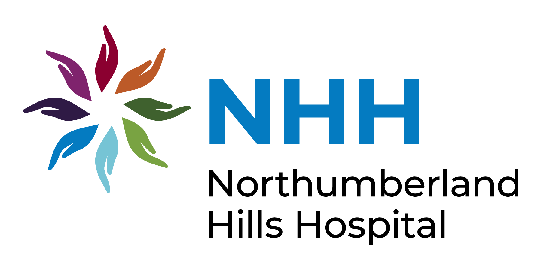 The nhh northumberland hills hospital logo has a colorful flower on it.