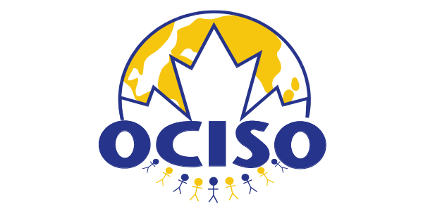 A logo for ociso with a maple leaf and stick figures