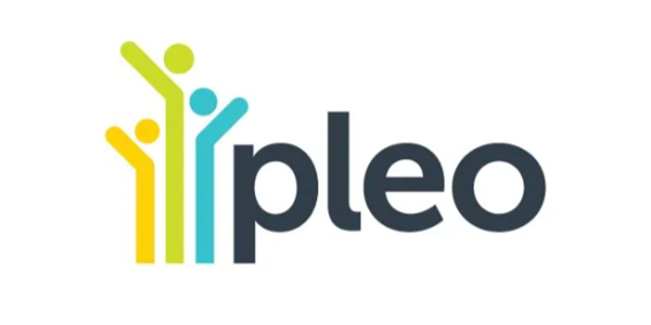 A logo for a company called pleo with two people standing next to each other