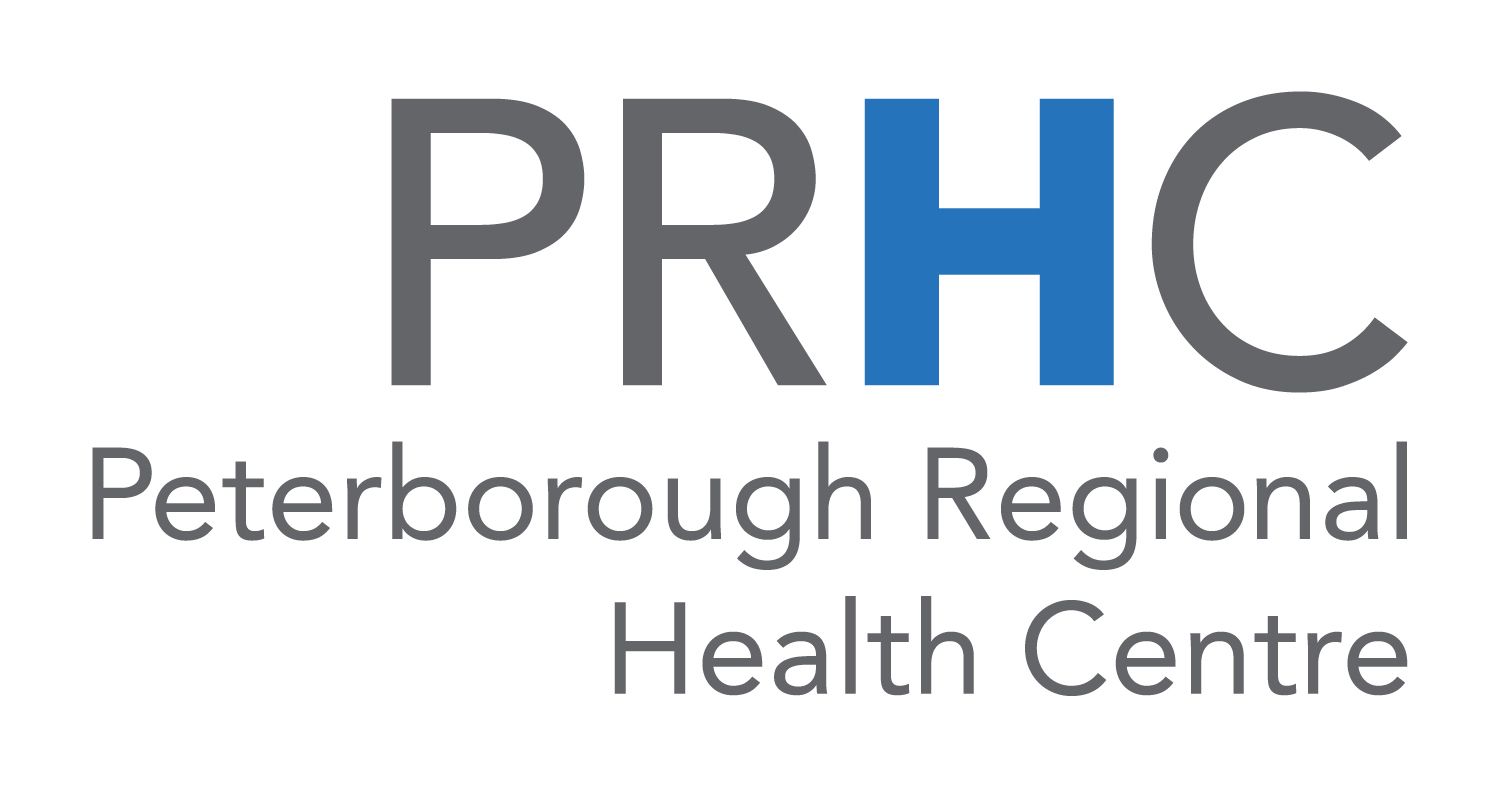 The peterborough regional health centre logo is blue and gray.