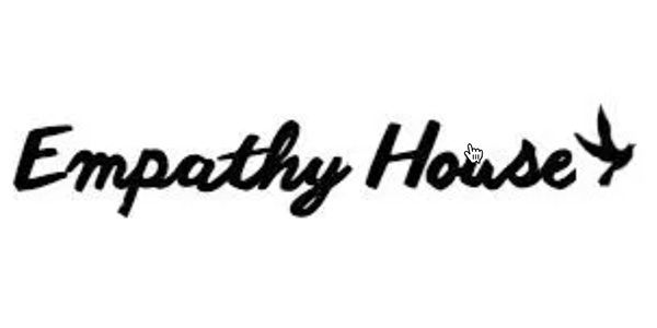 A black and white logo for empathy house with a bird on it.