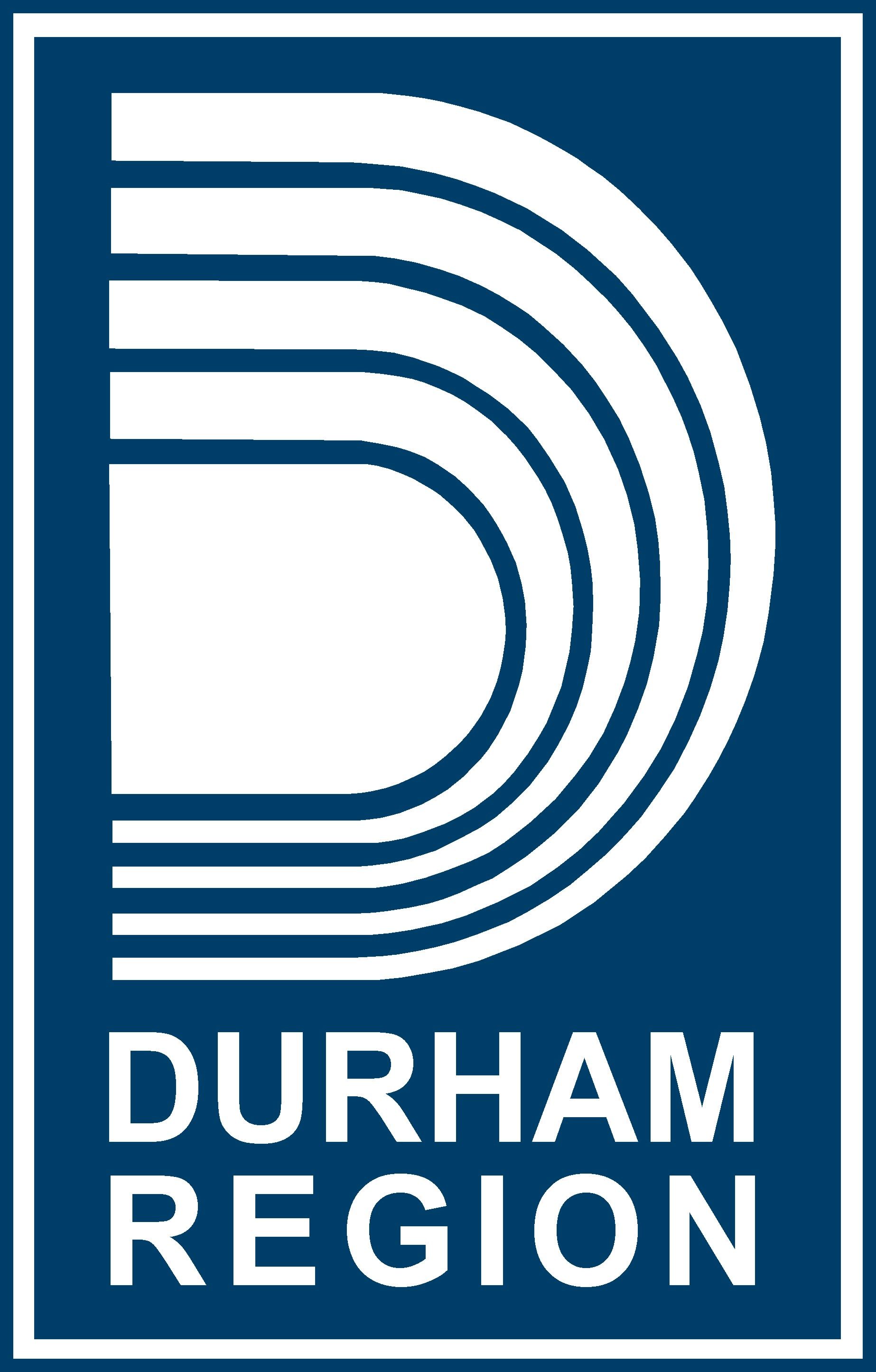 A blue and white logo for the durham region
