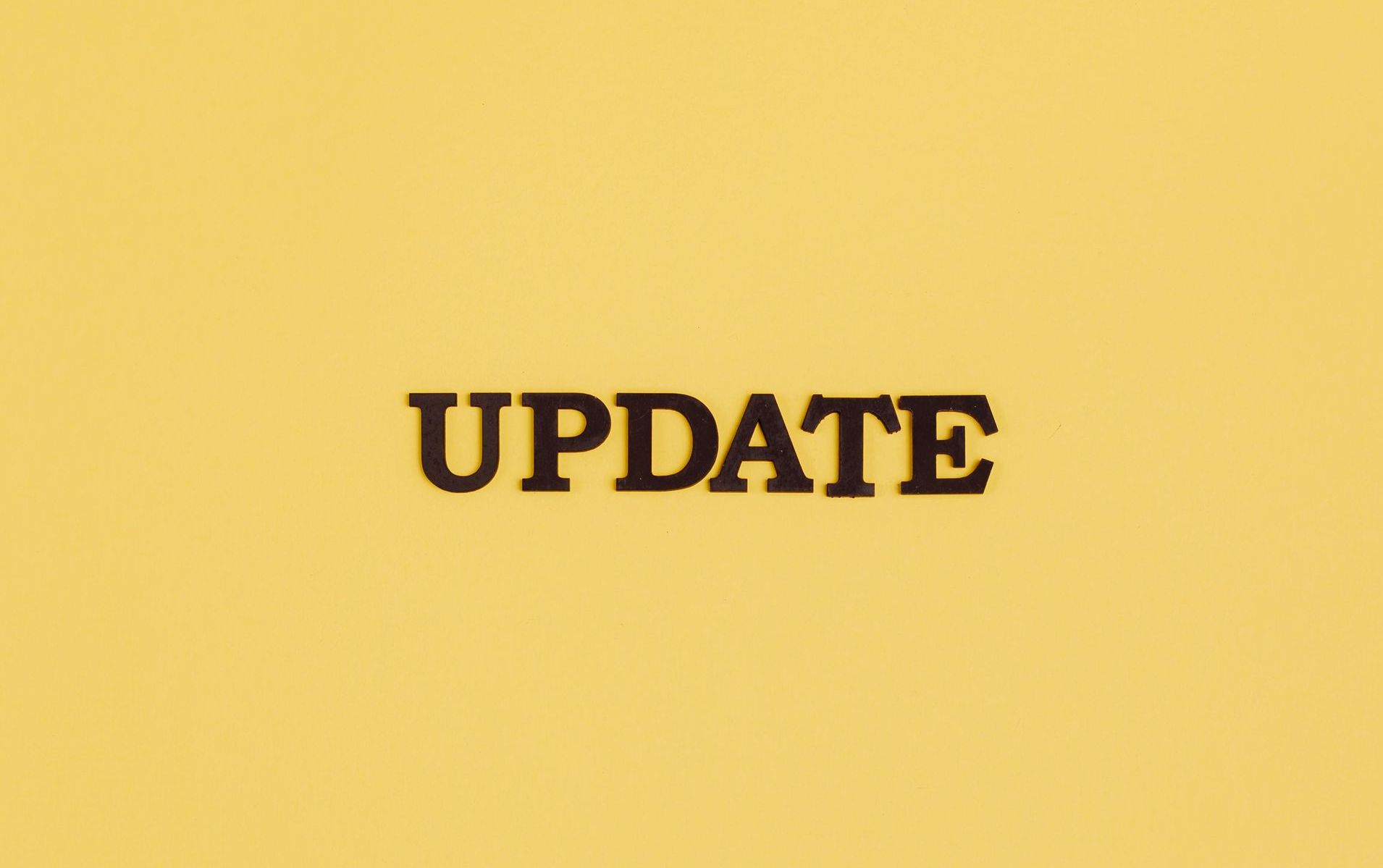 The word update is on a yellow background.