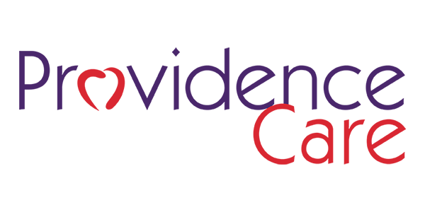 The providence care logo is purple and red on a white background.