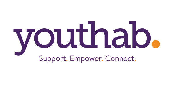 The youthab logo is purple and white and says support empower connect.
