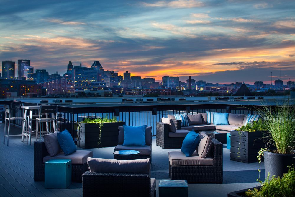 Outdoor Lounge with City View at Marketplace at Fells Point.