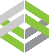 Un cube vert et gris avec une croix au milieu sur fond blanc.