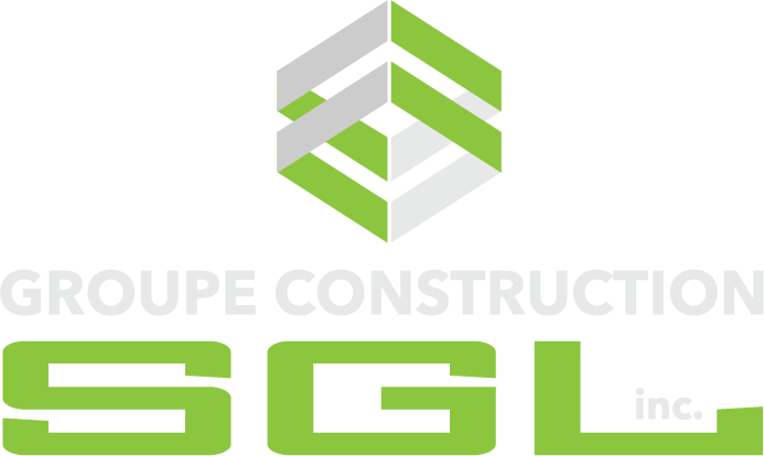 Un logo vert et blanc pour groupe construction sgl inc.
