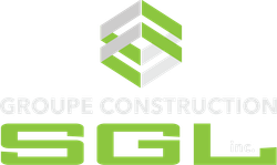 Un logo vert et blanc pour groupe construction sgl inc.