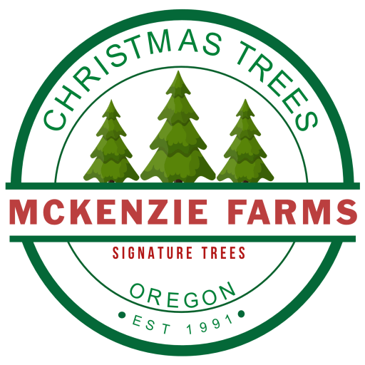 The logo for mckenzie farms christmas trees signature trees in oregon