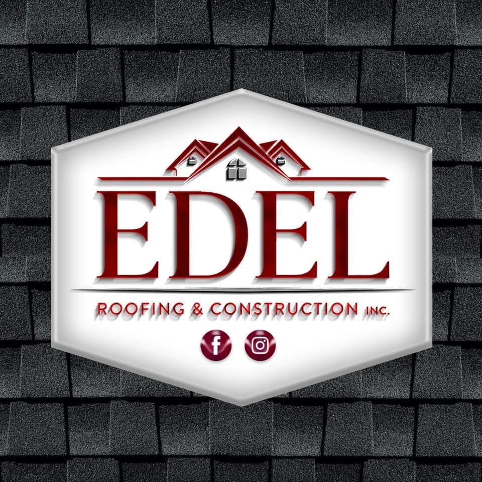 A logo for edel roofing and construction inc.