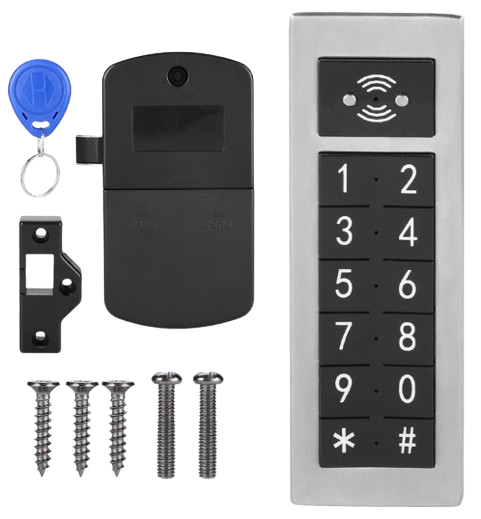 A remote control with a keypad and screws