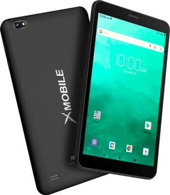 A black xmobile phone with a green screen