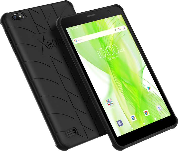 A black cell phone with a green screen that says 10:00