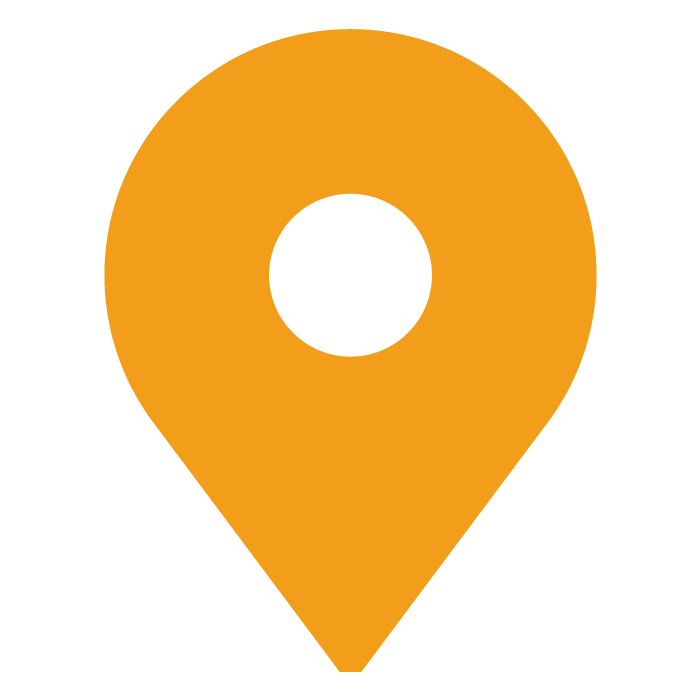 An orange map pin with a white circle in the middle.