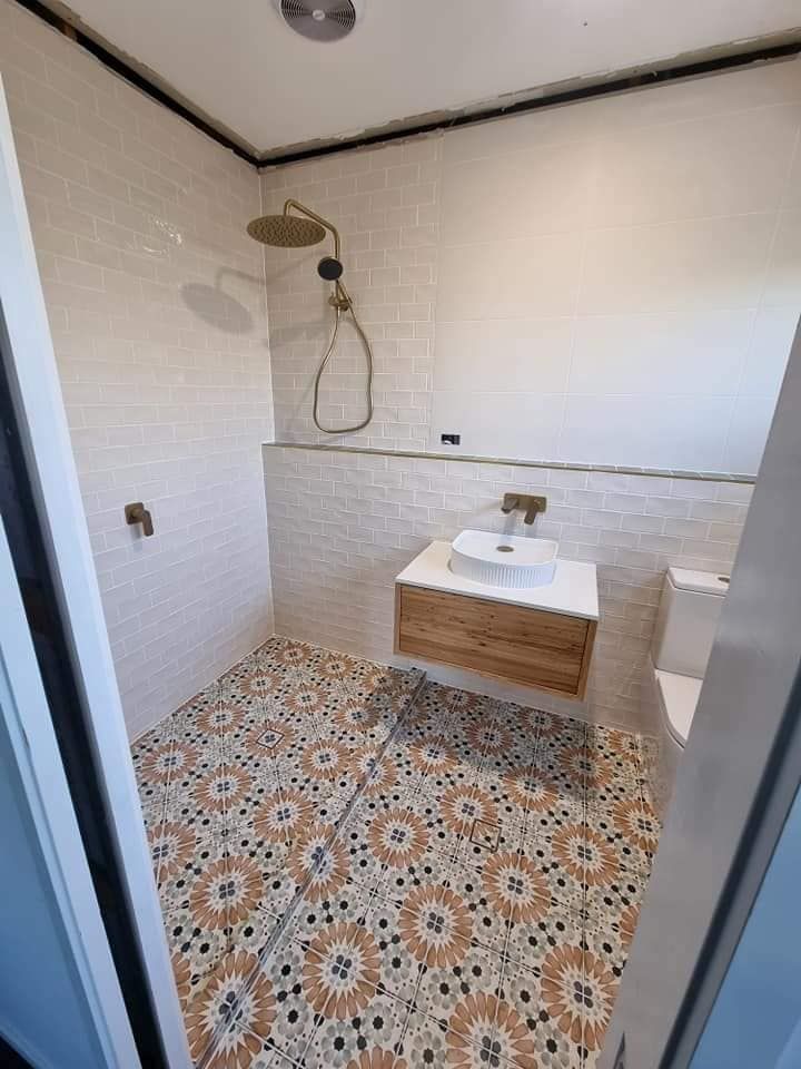 Beige Freshly Tiled Bathroom — Sunny Tiling Co in Mount Coolum, QLD
