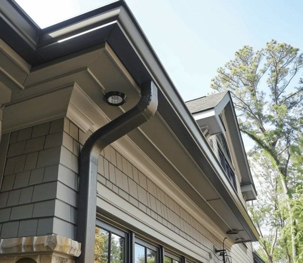 A house with a gutter on the side of it